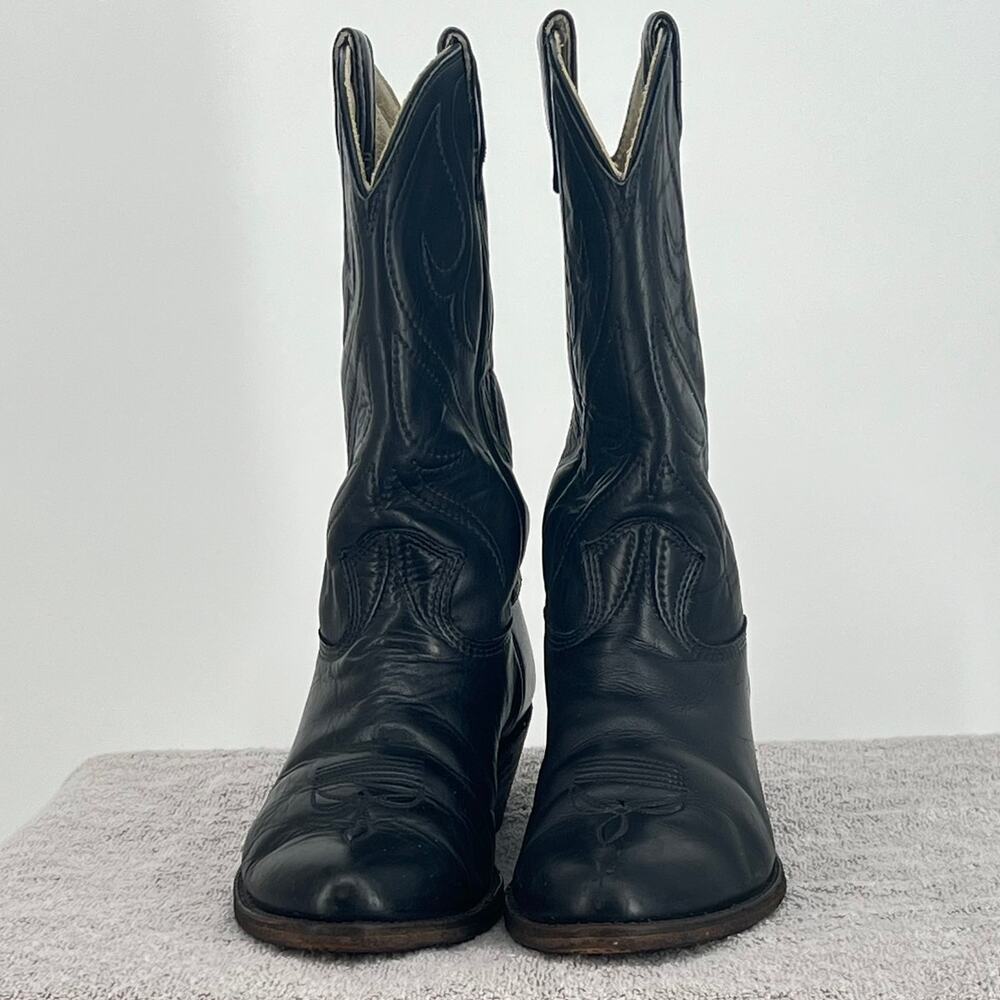 Vintage STEWART BOOT CO. Men's Black Traditional Cowboy Boots 8.5 EE Made in USA